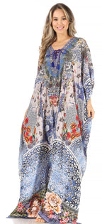Sakkas Milanna Women's V neck Short Sleeve Vibrant Print Caftan Dress Cover-up dresses La Vie Bien Sakkas Milanna Women's V neck Short Sleeve Vibrant Print Caftan Dress Cover-up