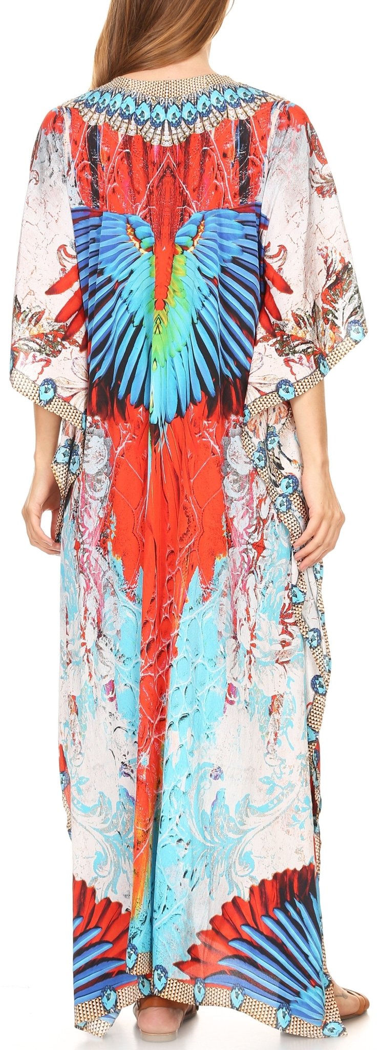 Sakkas Milanna Women's V neck Short Sleeve Vibrant Print Caftan Dress Cover-up dresses La Vie Bien Sakkas Milanna Women's V neck Short Sleeve Vibrant Print Caftan Dress Cover-up