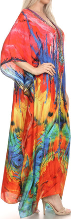 Sakkas Milanna Women's V neck Short Sleeve Vibrant Print Caftan Dress Cover-up dresses La Vie Bien Sakkas Milanna Women's V neck Short Sleeve Vibrant Print Caftan Dress Cover-up