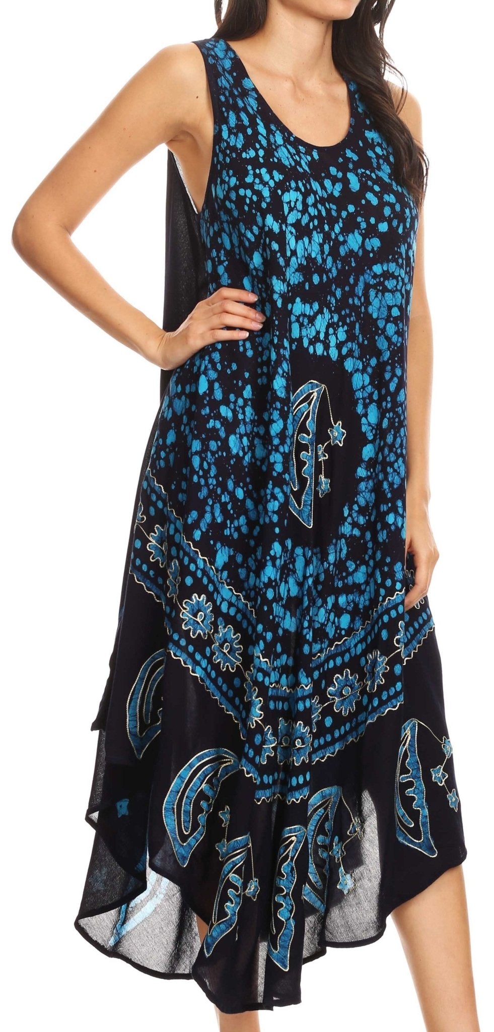 Sakkas Moon and Stars Batik Caftan Tank Dress / Cover Up dresses La Vie Bien Sakkas Moon and Stars Batik Caftan Tank Dress / Cover Up
