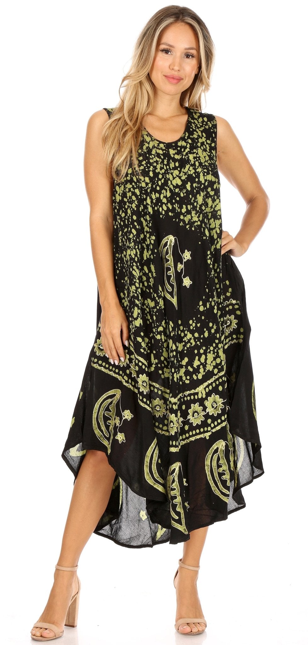 Sakkas Moon and Stars Batik Caftan Tank Dress / Cover Up dresses La Vie Bien Sakkas Moon and Stars Batik Caftan Tank Dress / Cover Up