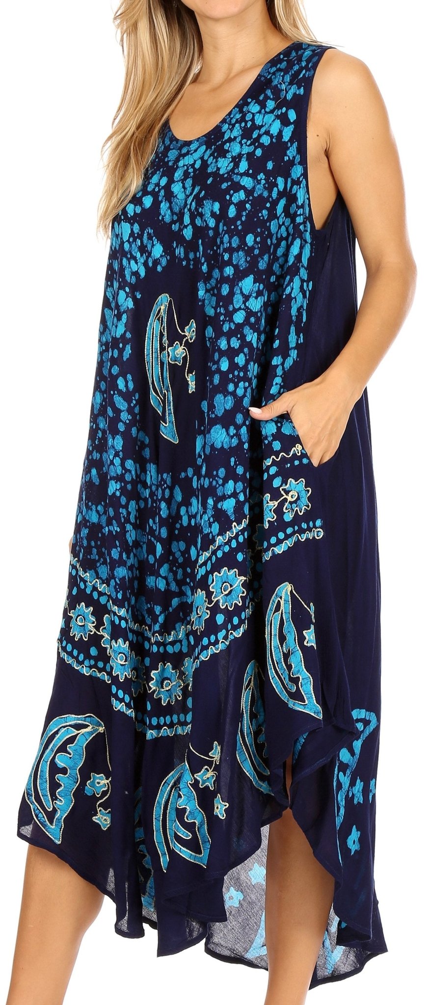 Sakkas Moon and Stars Batik Caftan Tank Dress / Cover Up dresses La Vie Bien Sakkas Moon and Stars Batik Caftan Tank Dress / Cover Up