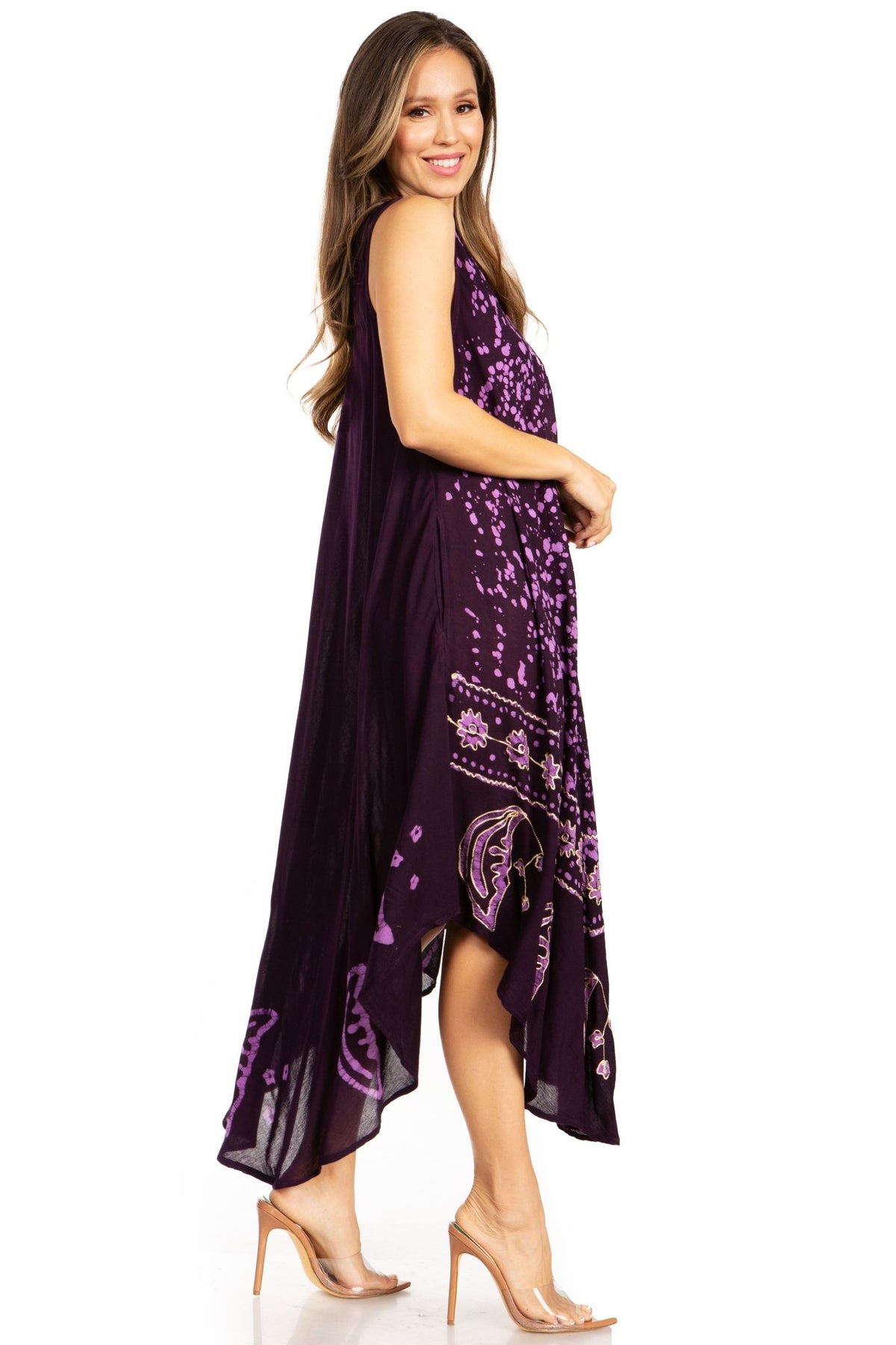 Sakkas Moon and Stars Batik Caftan Tank Dress / Cover Up dresses La Vie Bien Sakkas Moon and Stars Batik Caftan Tank Dress / Cover Up