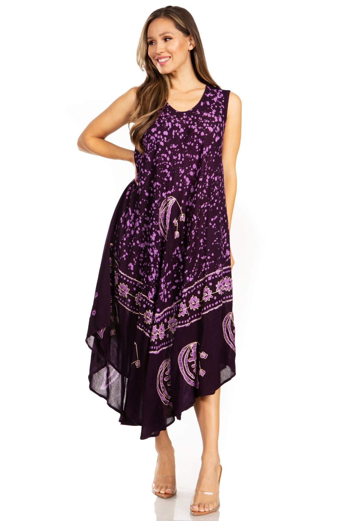 Sakkas Moon and Stars Batik Caftan Tank Dress / Cover Up dresses La Vie Bien Sakkas Moon and Stars Batik Caftan Tank Dress / Cover Up