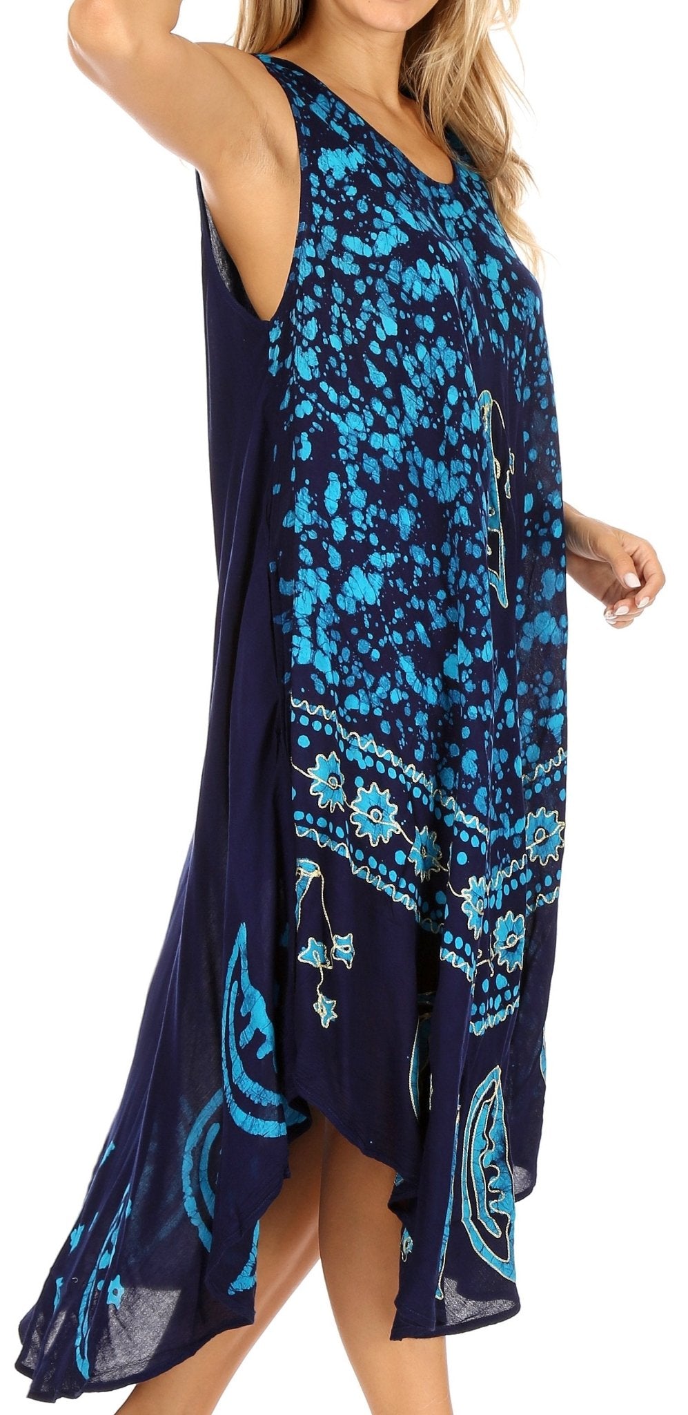 Sakkas Moon and Stars Batik Caftan Tank Dress / Cover Up dresses La Vie Bien Sakkas Moon and Stars Batik Caftan Tank Dress / Cover Up