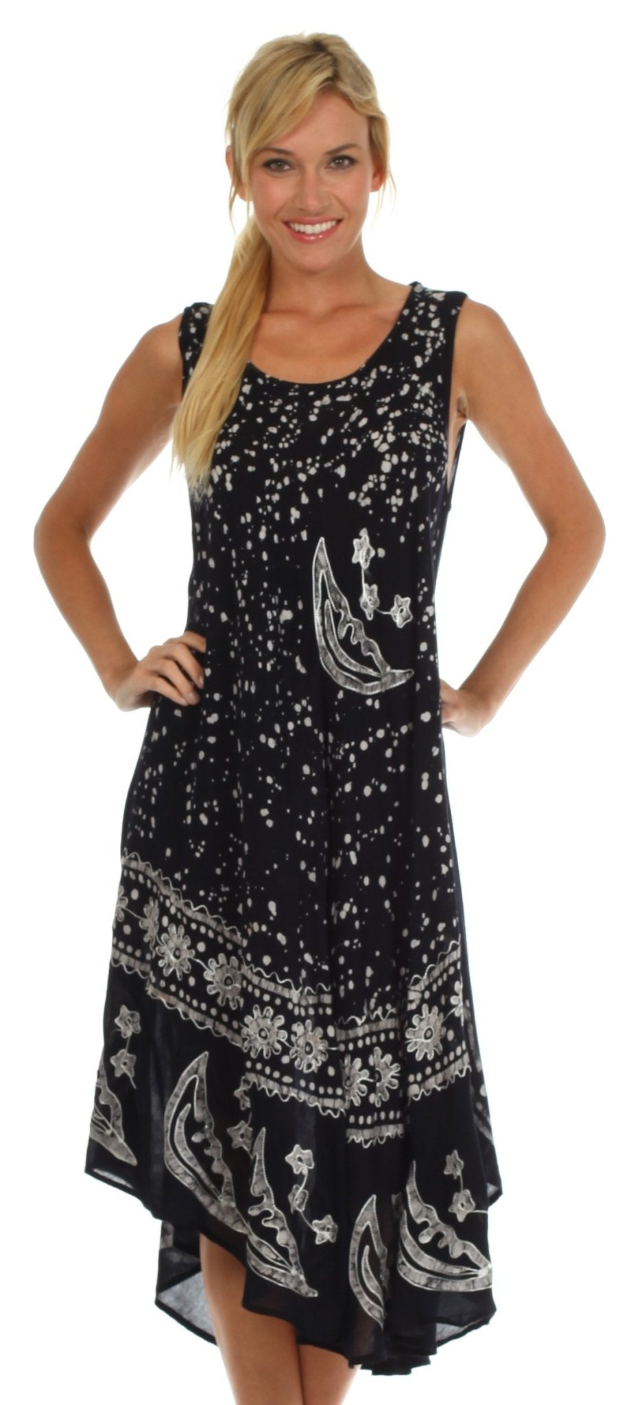 Sakkas Moon and Stars Batik Caftan Tank Dress / Cover Up dresses La Vie Bien Sakkas Moon and Stars Batik Caftan Tank Dress / Cover Up