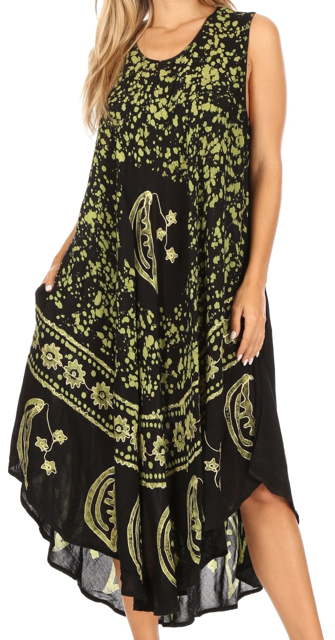 Sakkas Moon and Stars Batik Caftan Tank Dress / Cover Up dresses La Vie Bien Sakkas Moon and Stars Batik Caftan Tank Dress / Cover Up