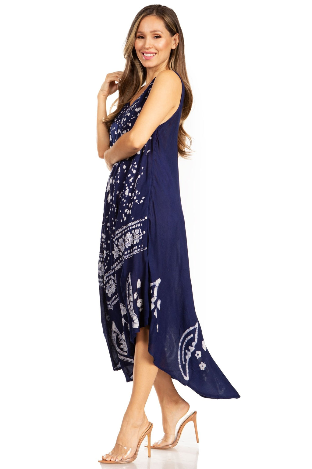 Sakkas Moon and Stars Batik Caftan Tank Dress / Cover Up dresses La Vie Bien Sakkas Moon and Stars Batik Caftan Tank Dress / Cover Up