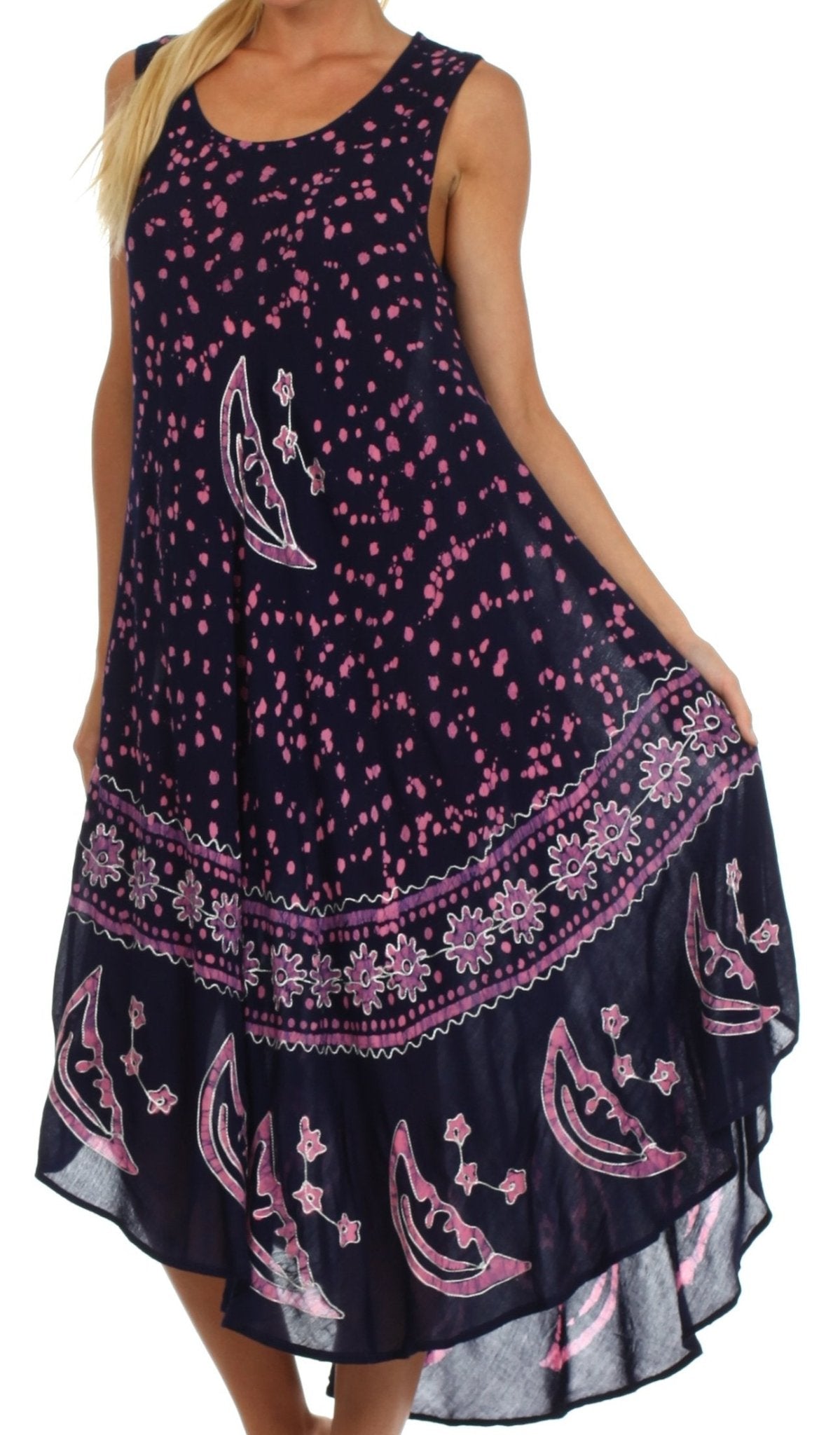 Sakkas Moon and Stars Batik Caftan Tank Dress / Cover Up dresses La Vie Bien Sakkas Moon and Stars Batik Caftan Tank Dress / Cover Up