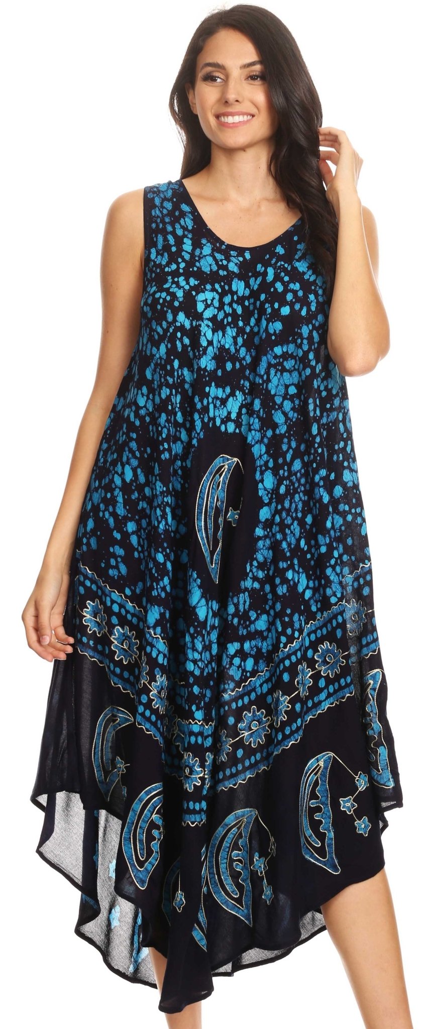 Sakkas Moon and Stars Batik Caftan Tank Dress / Cover Up dresses La Vie Bien Sakkas Moon and Stars Batik Caftan Tank Dress / Cover Up