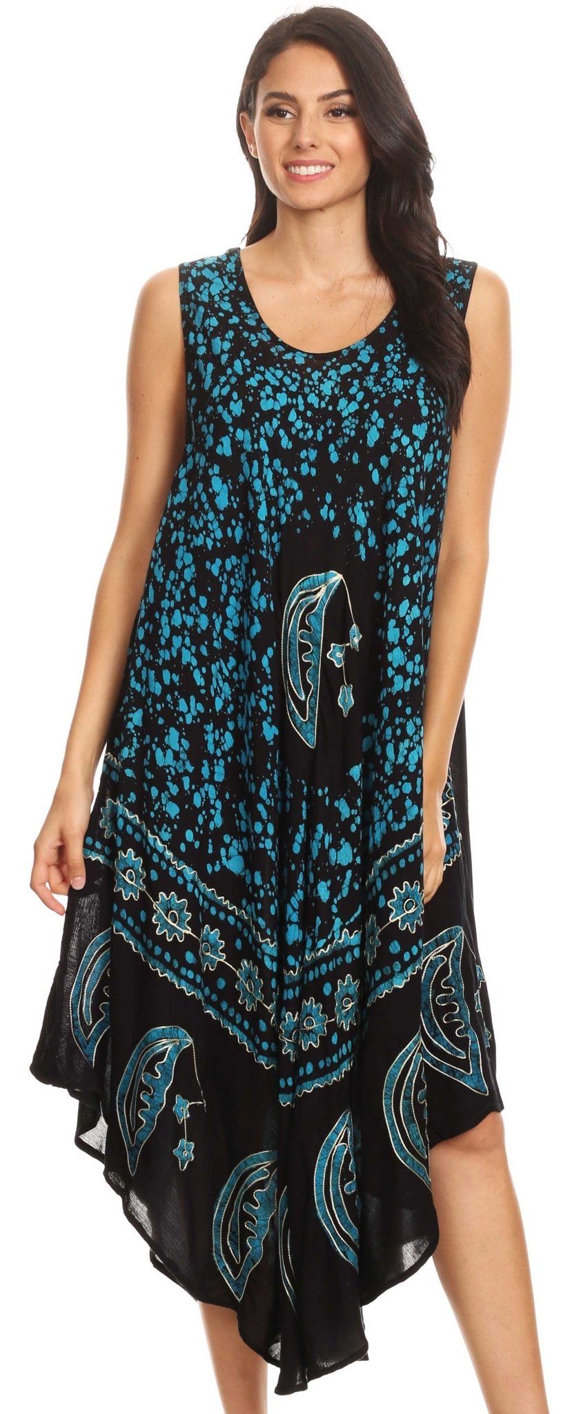 Sakkas Moon and Stars Batik Caftan Tank Dress / Cover Up dresses La Vie Bien Sakkas Moon and Stars Batik Caftan Tank Dress / Cover Up