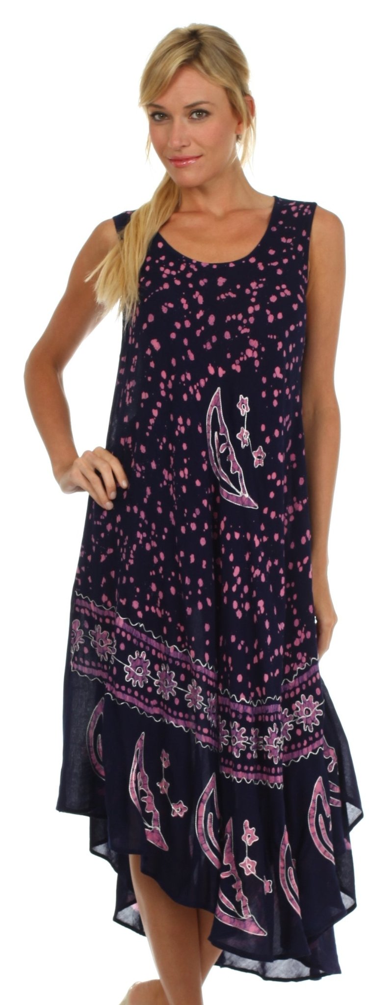 Sakkas Moon and Stars Batik Caftan Tank Dress / Cover Up dresses La Vie Bien Sakkas Moon and Stars Batik Caftan Tank Dress / Cover Up