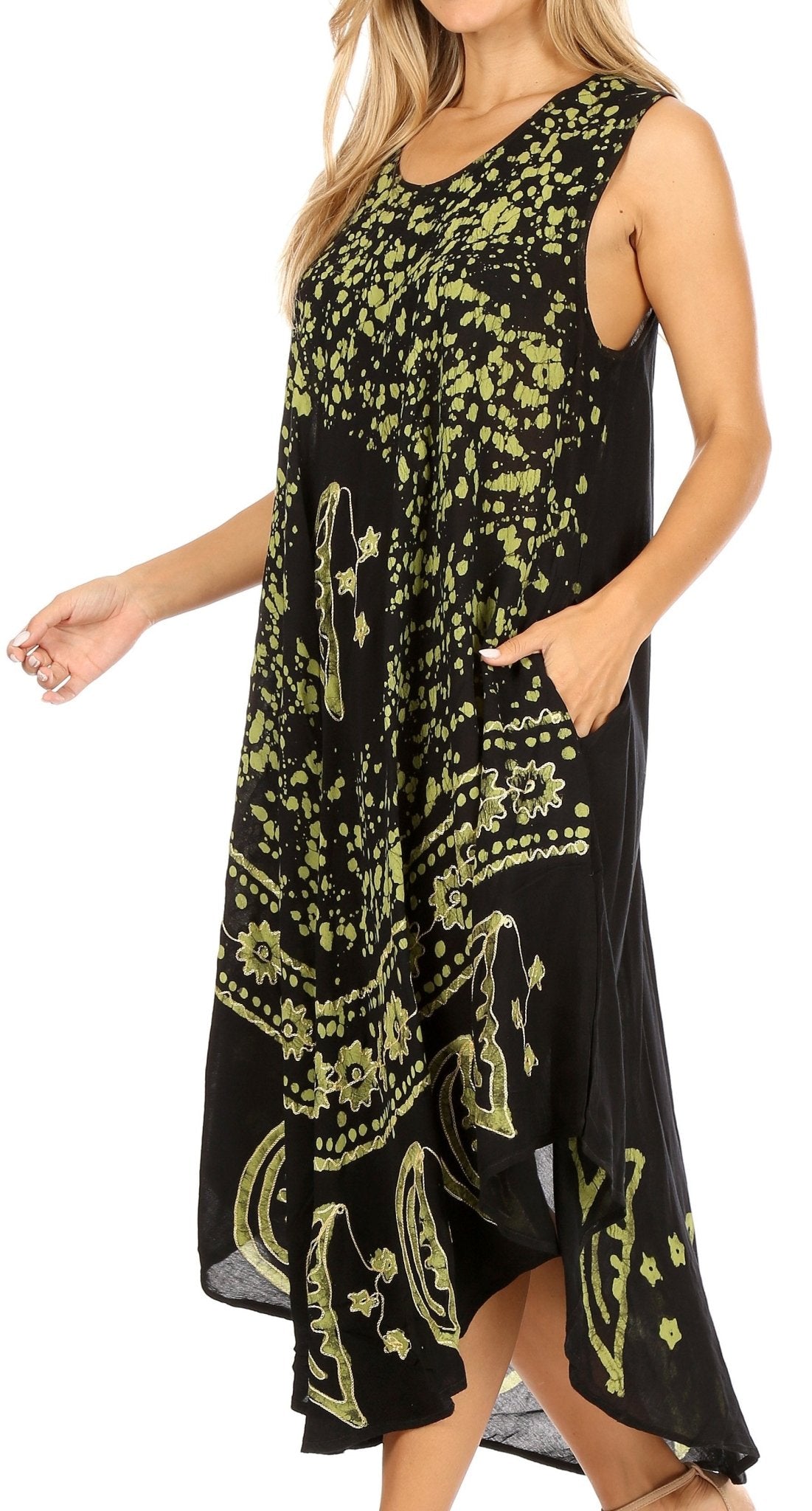 Sakkas Moon and Stars Batik Caftan Tank Dress / Cover Up dresses La Vie Bien Sakkas Moon and Stars Batik Caftan Tank Dress / Cover Up