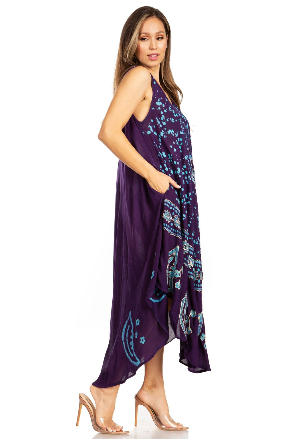 Sakkas Moon and Stars Batik Caftan Tank Dress / Cover Up dresses La Vie Bien Sakkas Moon and Stars Batik Caftan Tank Dress / Cover Up