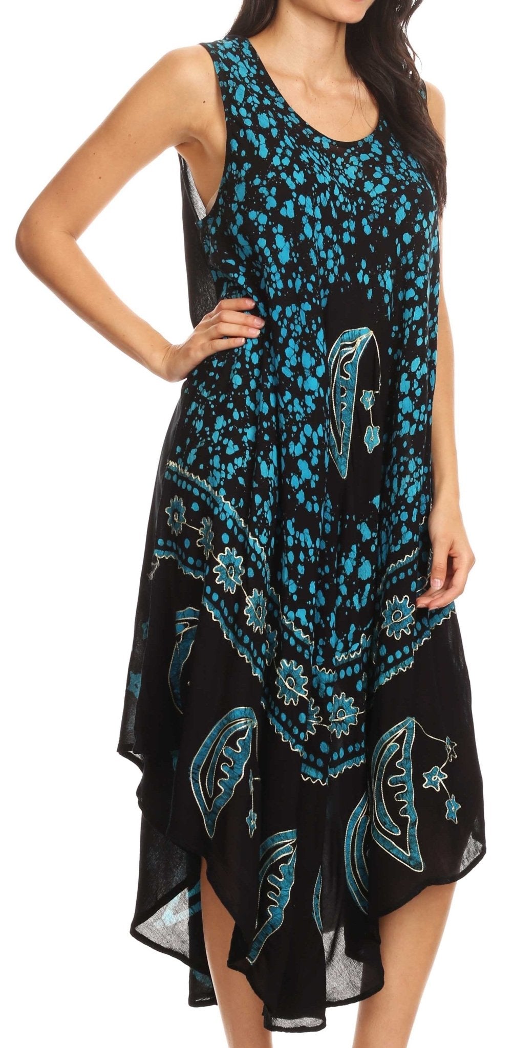 Sakkas Moon and Stars Batik Caftan Tank Dress / Cover Up dresses La Vie Bien Sakkas Moon and Stars Batik Caftan Tank Dress / Cover Up