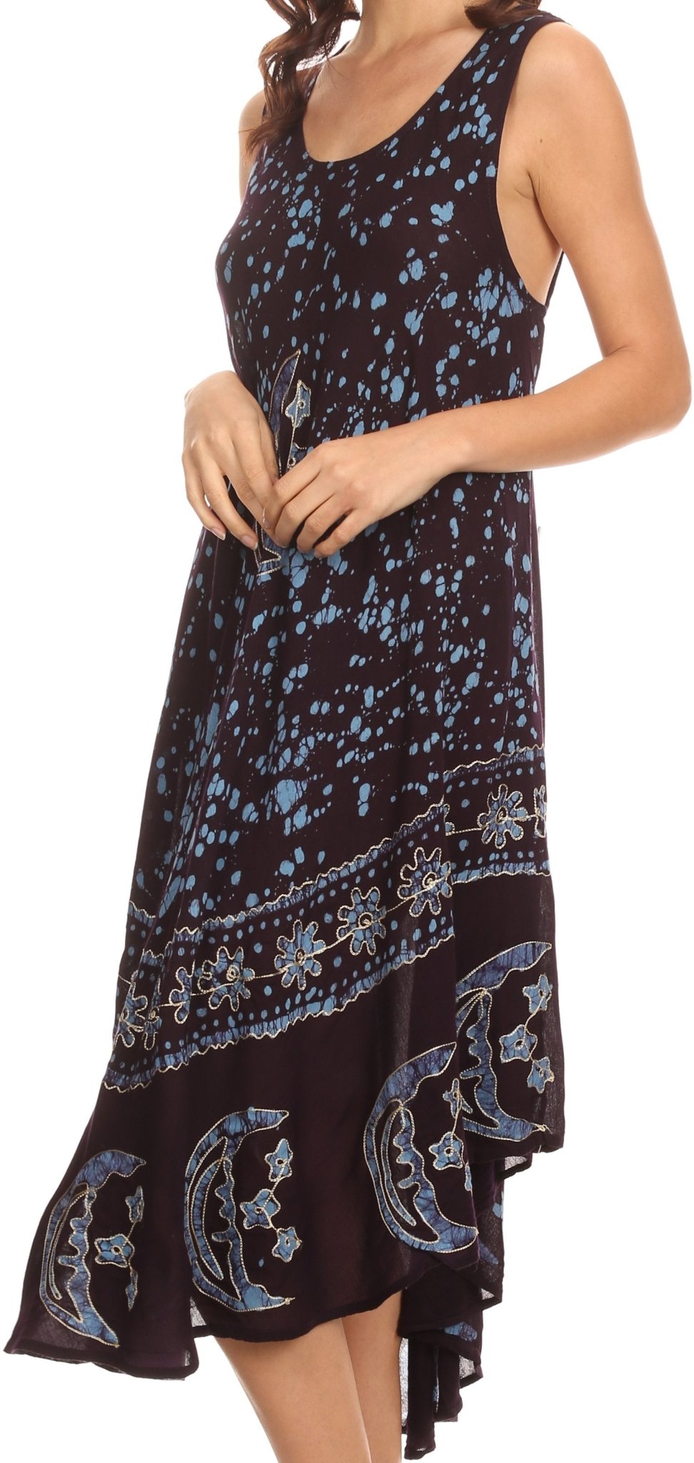 Sakkas Moon and Stars Batik Caftan Tank Dress / Cover Up dresses La Vie Bien Sakkas Moon and Stars Batik Caftan Tank Dress / Cover Up