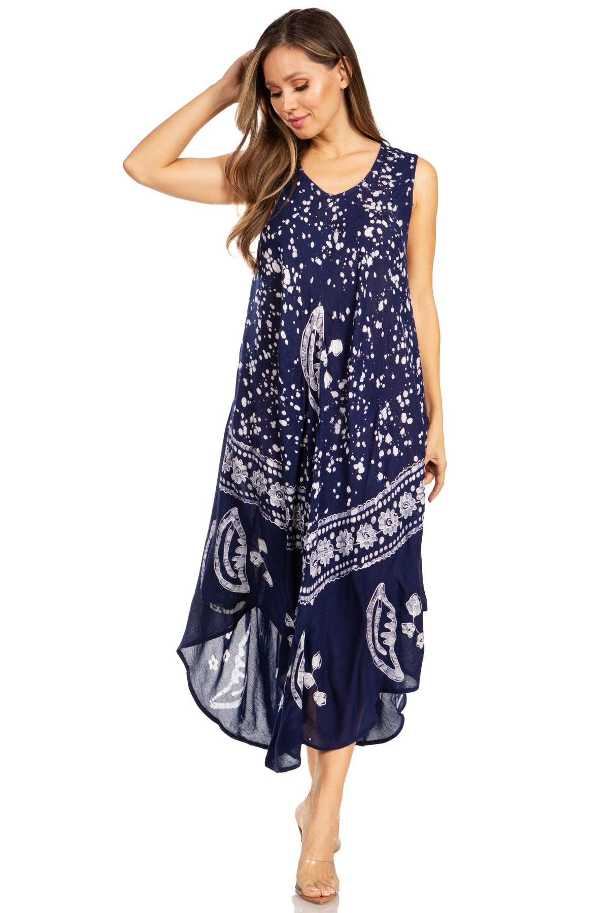 Sakkas Moon and Stars Batik Caftan Tank Dress / Cover Up dresses La Vie Bien Sakkas Moon and Stars Batik Caftan Tank Dress / Cover Up