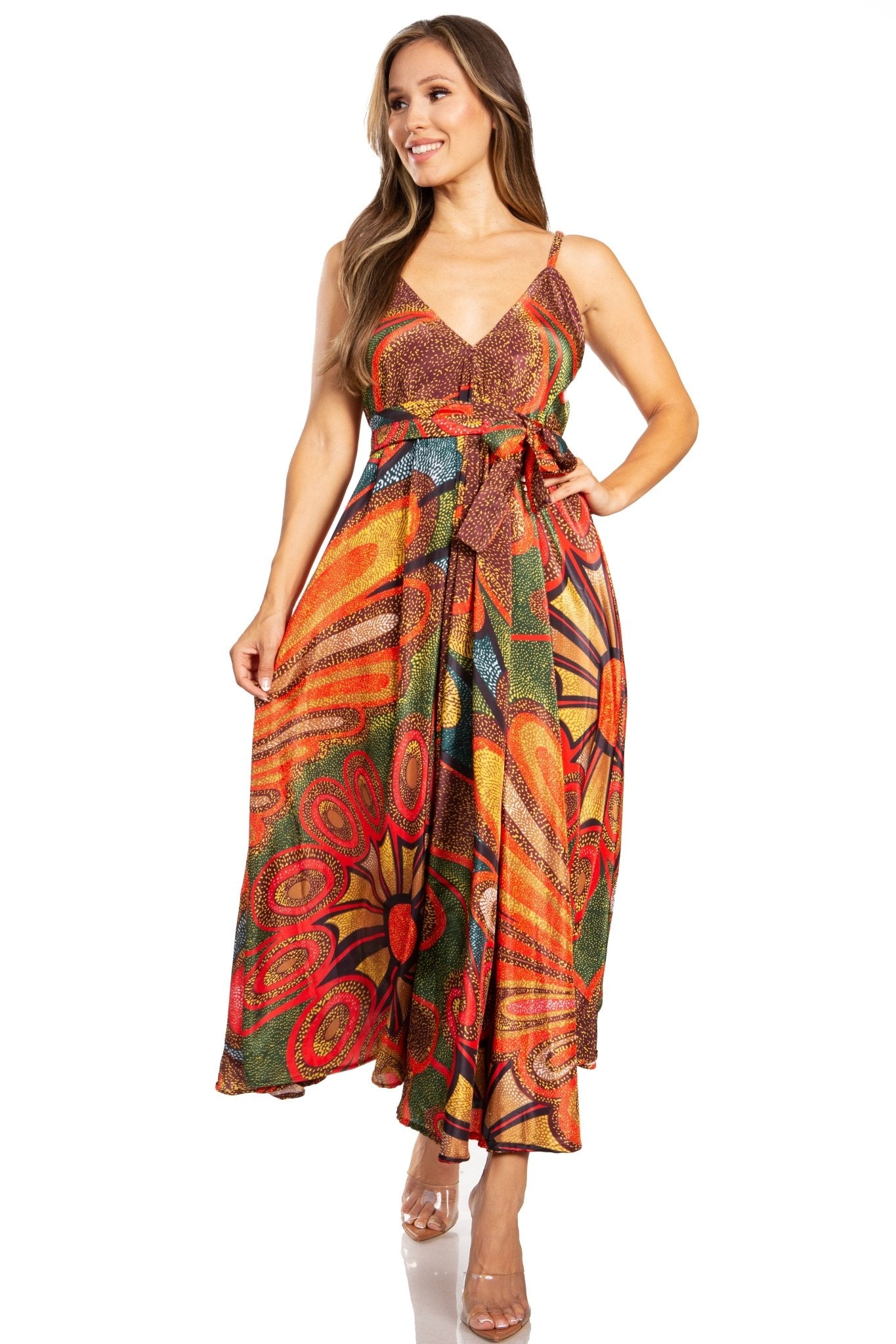 Sakkas Niza Women's Maxi Summer Casual Sleeveless Floral V neck Loose Long Dress dresses La Vie Bien Sakkas Niza Women's Maxi Summer Casual Sleeveless Floral V neck Loose Long Dress