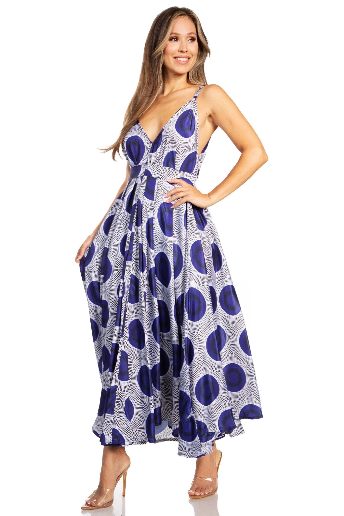 Sakkas Niza Women's Maxi Summer Casual Sleeveless Floral V neck Loose Long Dress dresses La Vie Bien Sakkas Niza Women's Maxi Summer Casual Sleeveless Floral V neck Loose Long Dress