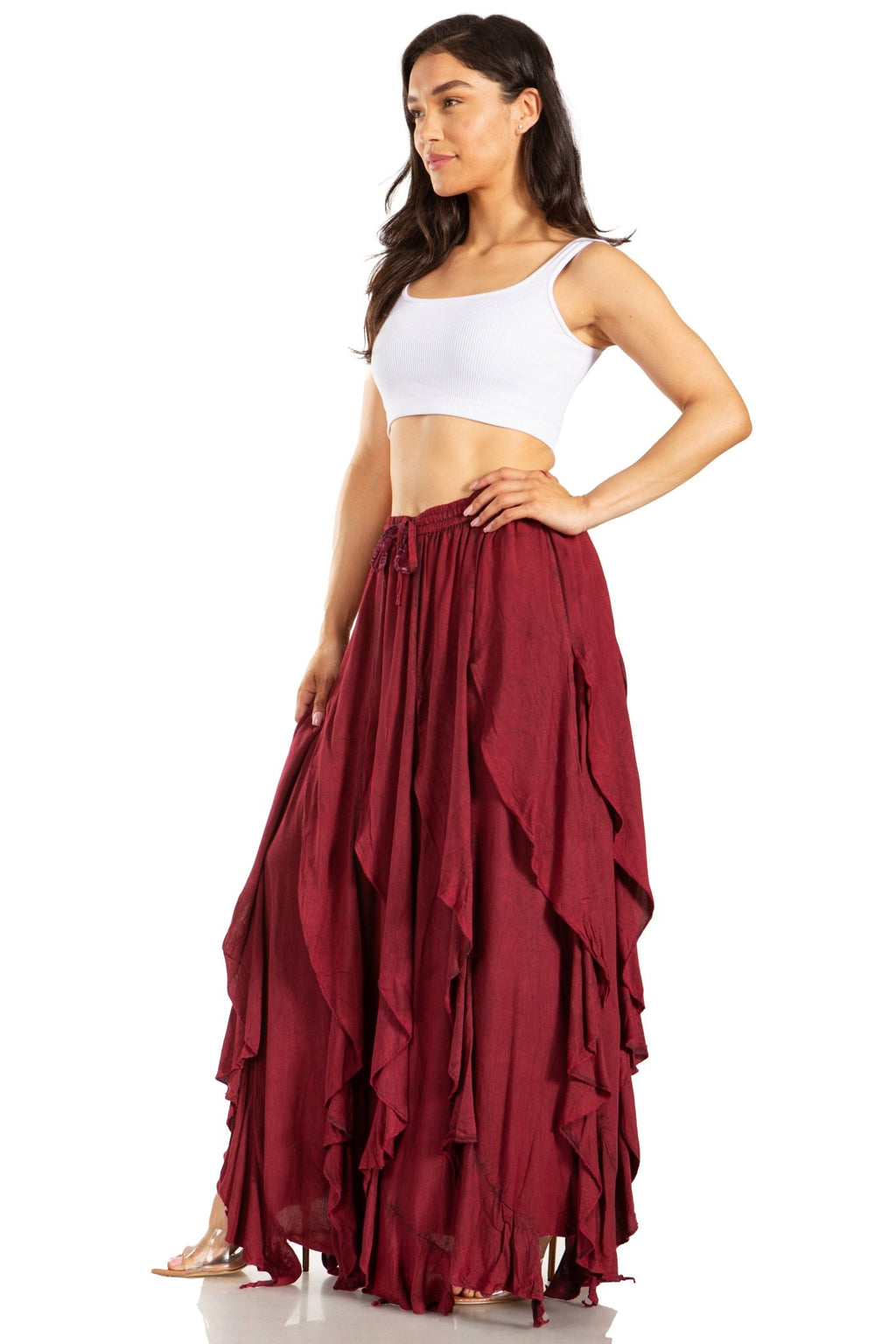 Sakkas Nova Womens Bohemian Stonewashed Rayon Asymmetrical Hem Maxi Swing Skirt skirts La Vie Bien Sakkas Nova Womens Bohemian Stonewashed Rayon Asymmetrical Hem Maxi Swing Skirt