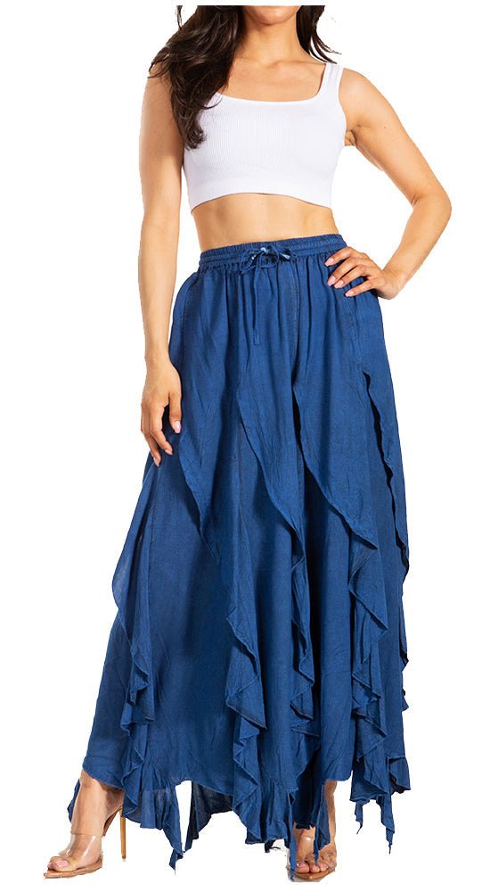 Sakkas Nova Womens Bohemian Stonewashed Rayon Asymmetrical Hem Maxi Swing Skirt skirts La Vie Bien Sakkas Nova Womens Bohemian Stonewashed Rayon Asymmetrical Hem Maxi Swing Skirt