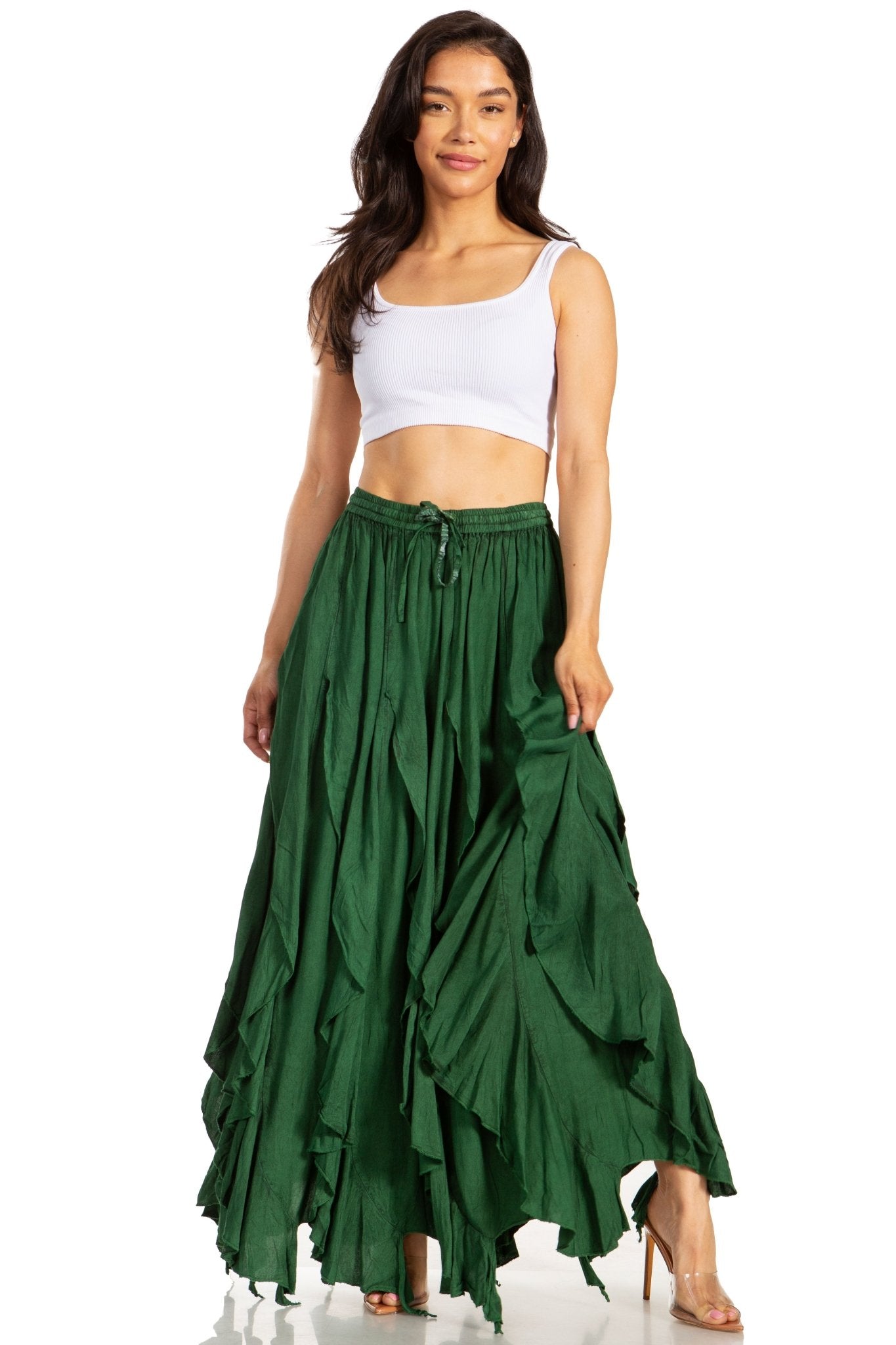 Sakkas Nova Womens Bohemian Stonewashed Rayon Asymmetrical Hem Maxi Swing Skirt skirts La Vie Bien Sakkas Nova Womens Bohemian Stonewashed Rayon Asymmetrical Hem Maxi Swing Skirt