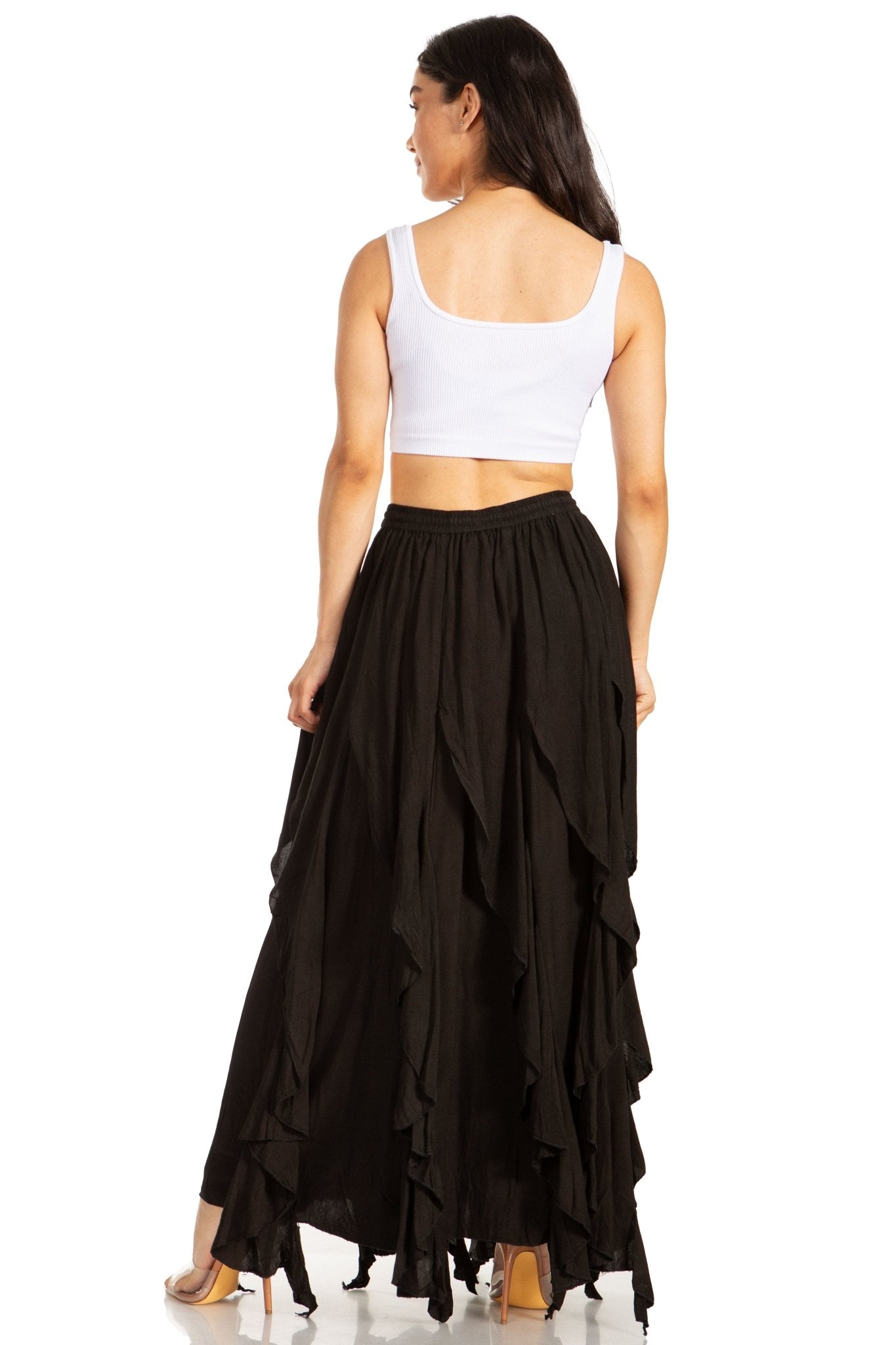 Sakkas Nova Womens Bohemian Stonewashed Rayon Asymmetrical Hem Maxi Swing Skirt skirts La Vie Bien Sakkas Nova Womens Bohemian Stonewashed Rayon Asymmetrical Hem Maxi Swing Skirt