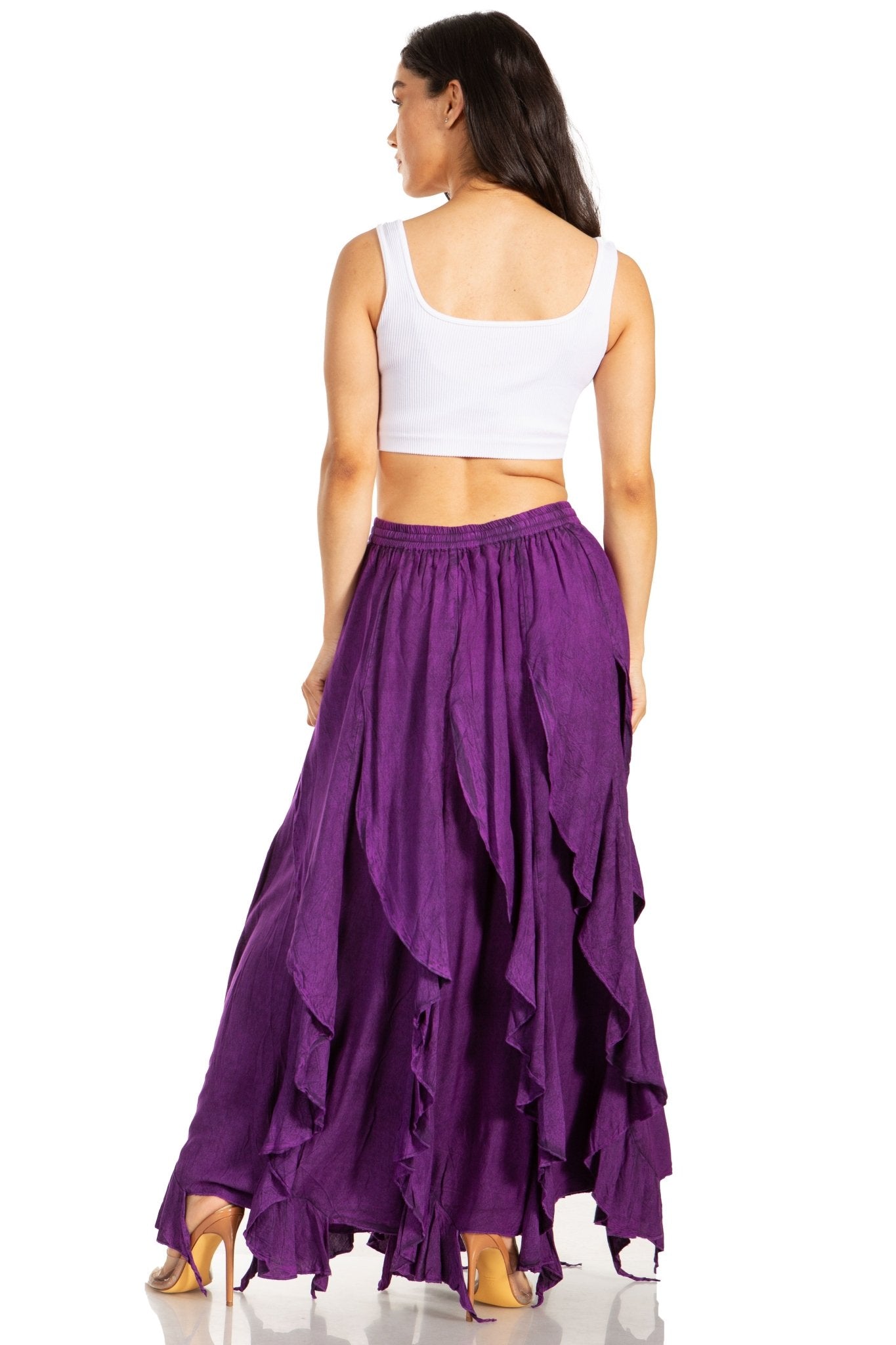 Sakkas Nova Womens Bohemian Stonewashed Rayon Asymmetrical Hem Maxi Swing Skirt skirts La Vie Bien Sakkas Nova Womens Bohemian Stonewashed Rayon Asymmetrical Hem Maxi Swing Skirt