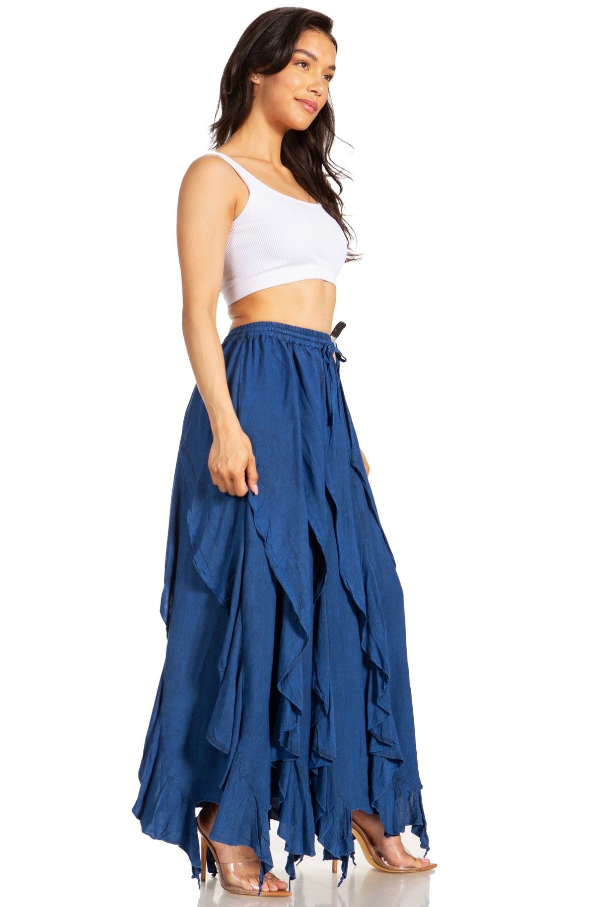 Sakkas Nova Womens Bohemian Stonewashed Rayon Asymmetrical Hem Maxi Swing Skirt skirts La Vie Bien Sakkas Nova Womens Bohemian Stonewashed Rayon Asymmetrical Hem Maxi Swing Skirt