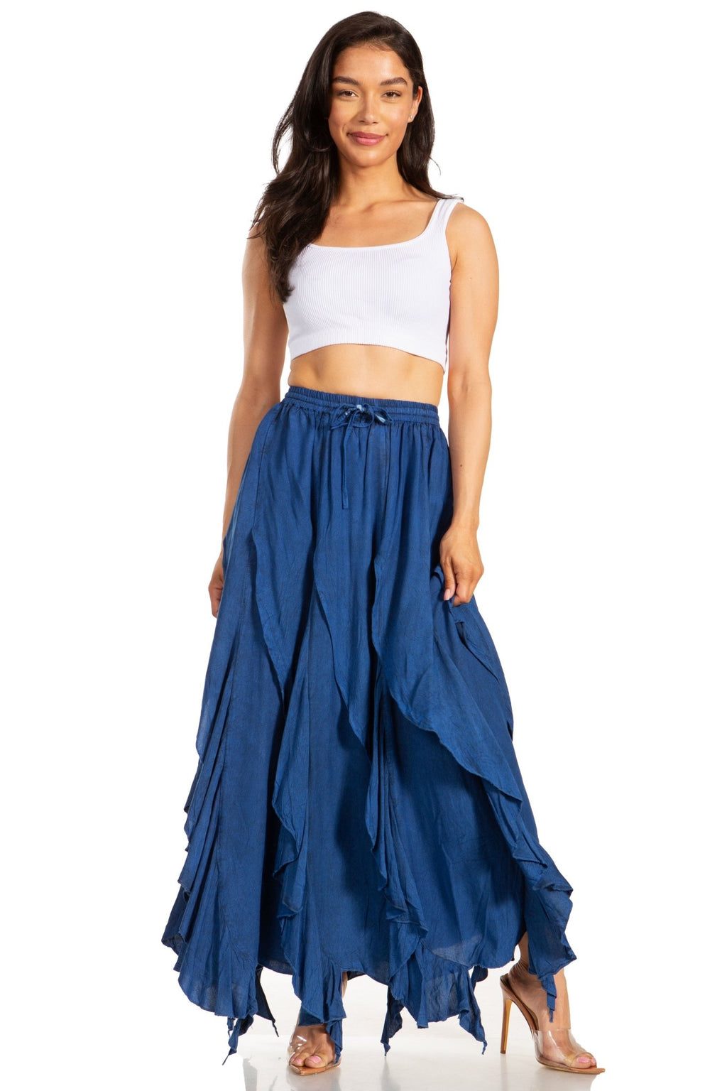 Sakkas Nova Womens Bohemian Stonewashed Rayon Asymmetrical Hem Maxi Swing Skirt skirts La Vie Bien Sakkas Nova Womens Bohemian Stonewashed Rayon Asymmetrical Hem Maxi Swing Skirt
