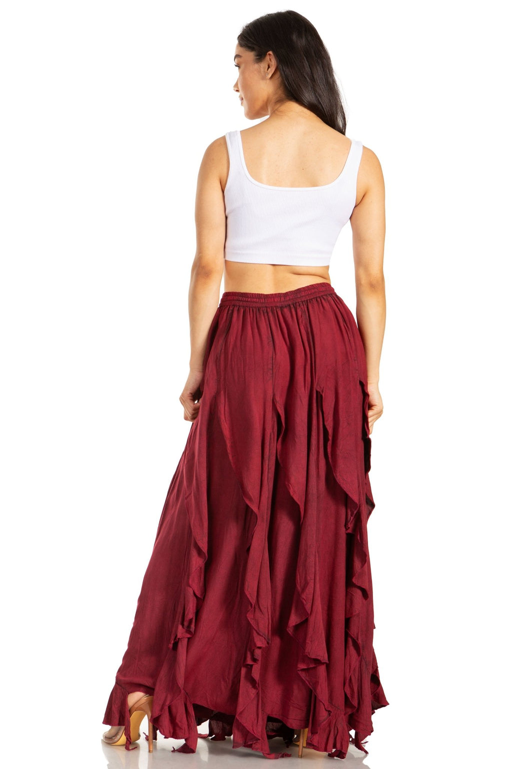 Sakkas Nova Womens Bohemian Stonewashed Rayon Asymmetrical Hem Maxi Swing Skirt skirts La Vie Bien Sakkas Nova Womens Bohemian Stonewashed Rayon Asymmetrical Hem Maxi Swing Skirt
