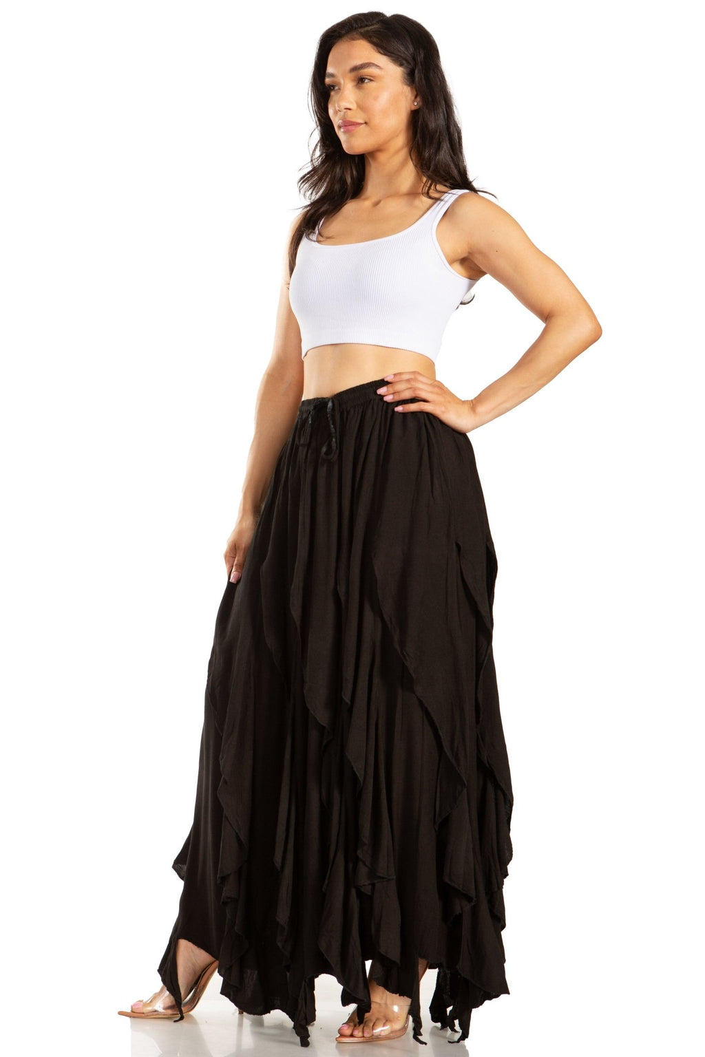 Sakkas Nova Womens Bohemian Stonewashed Rayon Asymmetrical Hem Maxi Swing Skirt skirts La Vie Bien Sakkas Nova Womens Bohemian Stonewashed Rayon Asymmetrical Hem Maxi Swing Skirt