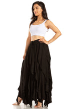 Sakkas Nova Womens Bohemian Stonewashed Rayon Asymmetrical Hem Maxi Swing Skirt skirts La Vie Bien Sakkas Nova Womens Bohemian Stonewashed Rayon Asymmetrical Hem Maxi Swing Skirt