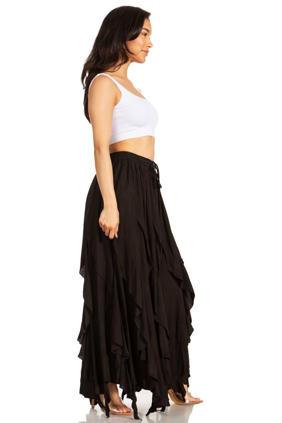 Sakkas Nova Womens Bohemian Stonewashed Rayon Asymmetrical Hem Maxi Swing Skirt skirts La Vie Bien Sakkas Nova Womens Bohemian Stonewashed Rayon Asymmetrical Hem Maxi Swing Skirt