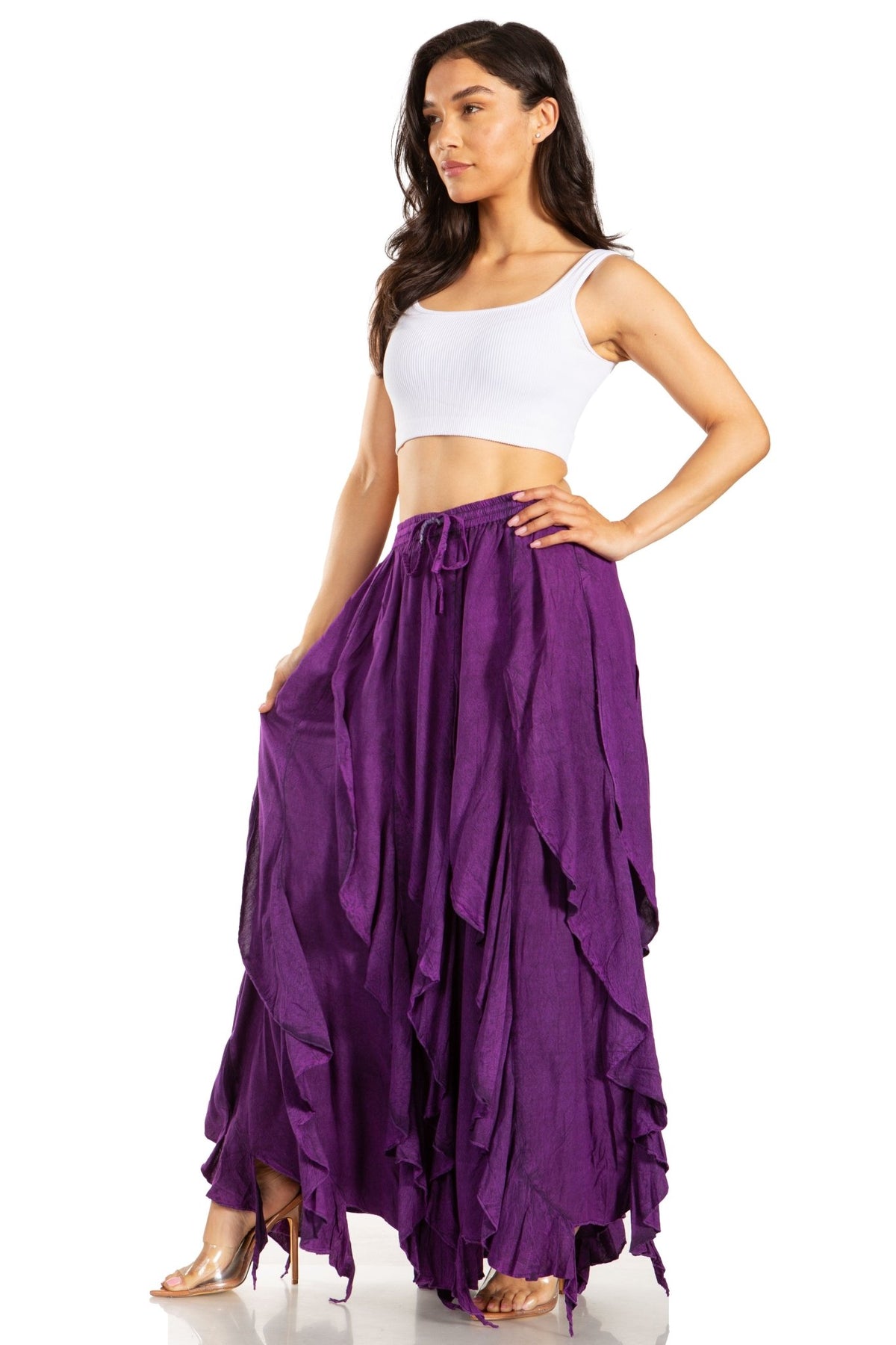 Sakkas Nova Womens Bohemian Stonewashed Rayon Asymmetrical Hem Maxi Swing Skirt skirts La Vie Bien Sakkas Nova Womens Bohemian Stonewashed Rayon Asymmetrical Hem Maxi Swing Skirt