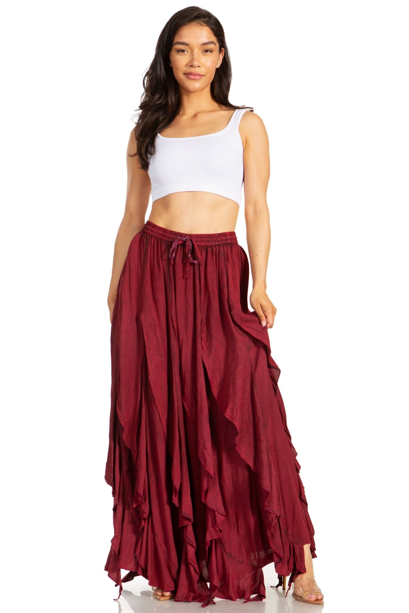 Sakkas Nova Womens Bohemian Stonewashed Rayon Asymmetrical Hem Maxi Swing Skirt skirts La Vie Bien Sakkas Nova Womens Bohemian Stonewashed Rayon Asymmetrical Hem Maxi Swing Skirt