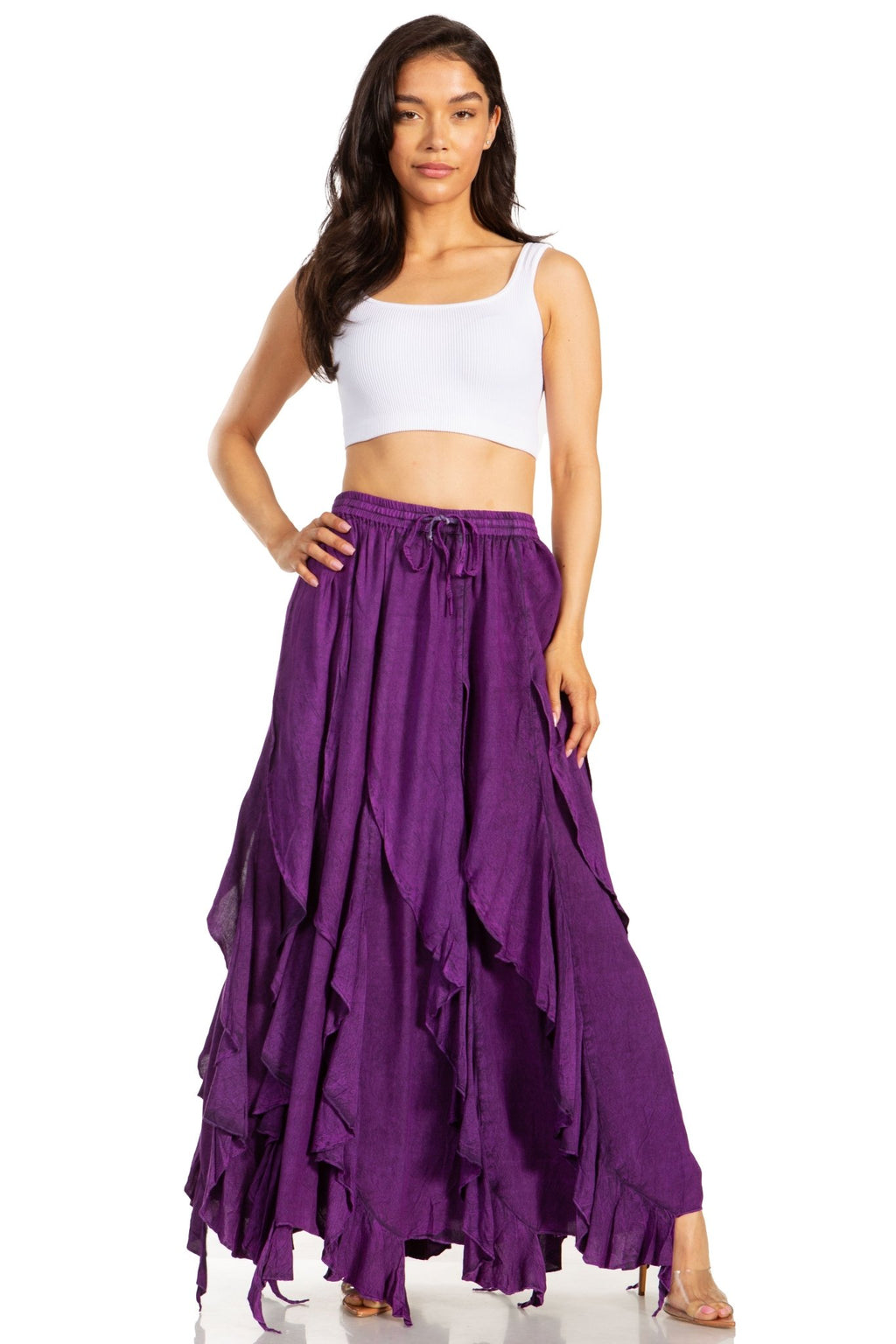Sakkas Nova Womens Bohemian Stonewashed Rayon Asymmetrical Hem Maxi Swing Skirt skirts La Vie Bien Sakkas Nova Womens Bohemian Stonewashed Rayon Asymmetrical Hem Maxi Swing Skirt