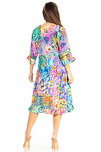 Sakkas Ozana Women's Floral Midi Cocktail Dress, V-Neck, 3/4 Sleeve dresses La Vie Bien Sakkas Ozana Women's Floral Midi Cocktail Dress, V-Neck, 3/4 Sleeve