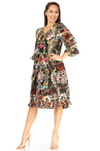 Sakkas Ozana Women's Floral Midi Cocktail Dress, V-Neck, 3/4 Sleeve dresses La Vie Bien Sakkas Ozana Women's Floral Midi Cocktail Dress, V-Neck, 3/4 Sleeve