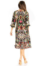 Sakkas Ozana Women's Floral Midi Cocktail Dress, V-Neck, 3/4 Sleeve dresses La Vie Bien Sakkas Ozana Women's Floral Midi Cocktail Dress, V-Neck, 3/4 Sleeve