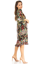 Sakkas Ozana Women's Floral Midi Cocktail Dress, V-Neck, 3/4 Sleeve dresses La Vie Bien Sakkas Ozana Women's Floral Midi Cocktail Dress, V-Neck, 3/4 Sleeve