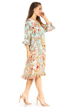 Sakkas Ozana Women's Floral Midi Cocktail Dress, V-Neck, 3/4 Sleeve dresses La Vie Bien Sakkas Ozana Women's Floral Midi Cocktail Dress, V-Neck, 3/4 Sleeve