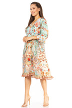 Sakkas Ozana Women's Floral Midi Cocktail Dress, V-Neck, 3/4 Sleeve dresses La Vie Bien Sakkas Ozana Women's Floral Midi Cocktail Dress, V-Neck, 3/4 Sleeve