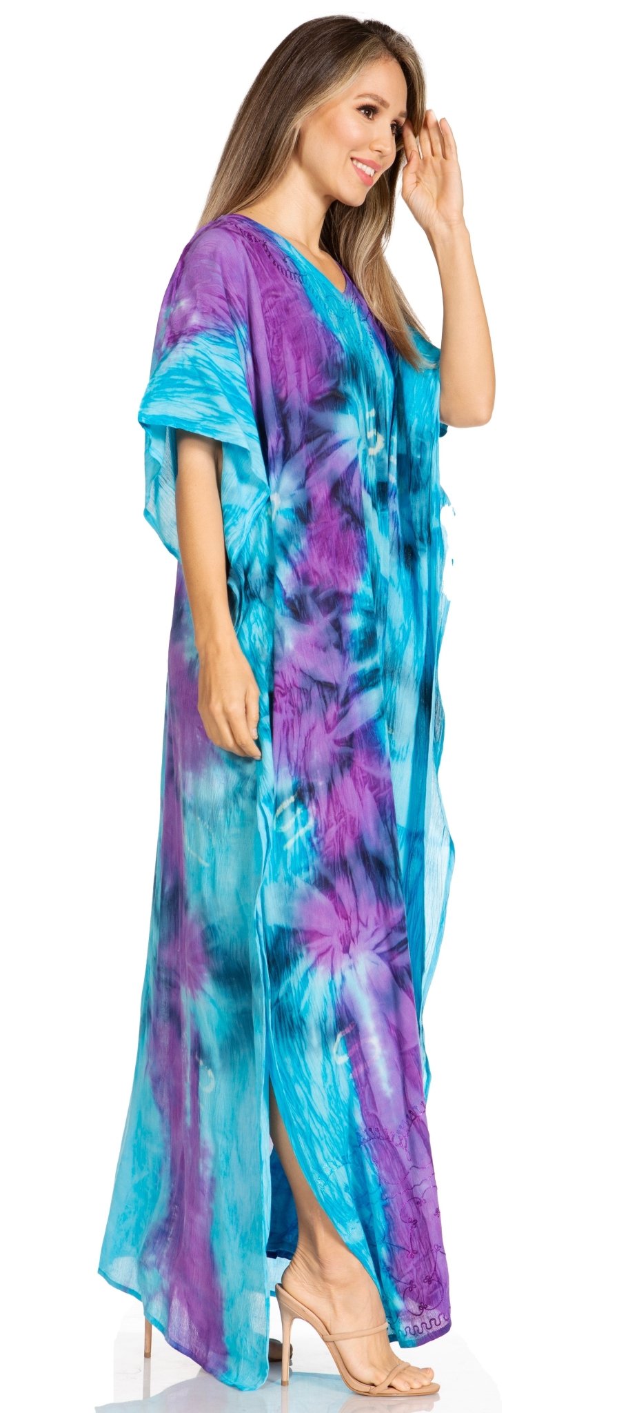 Sakkas Pilar Petite Women's Beach Maxi Caftan Dress in Short Sleeve Casual Style dresses La Vie Bien Sakkas Pilar Petite Women's Beach Maxi Caftan Dress in Short Sleeve Casual Style