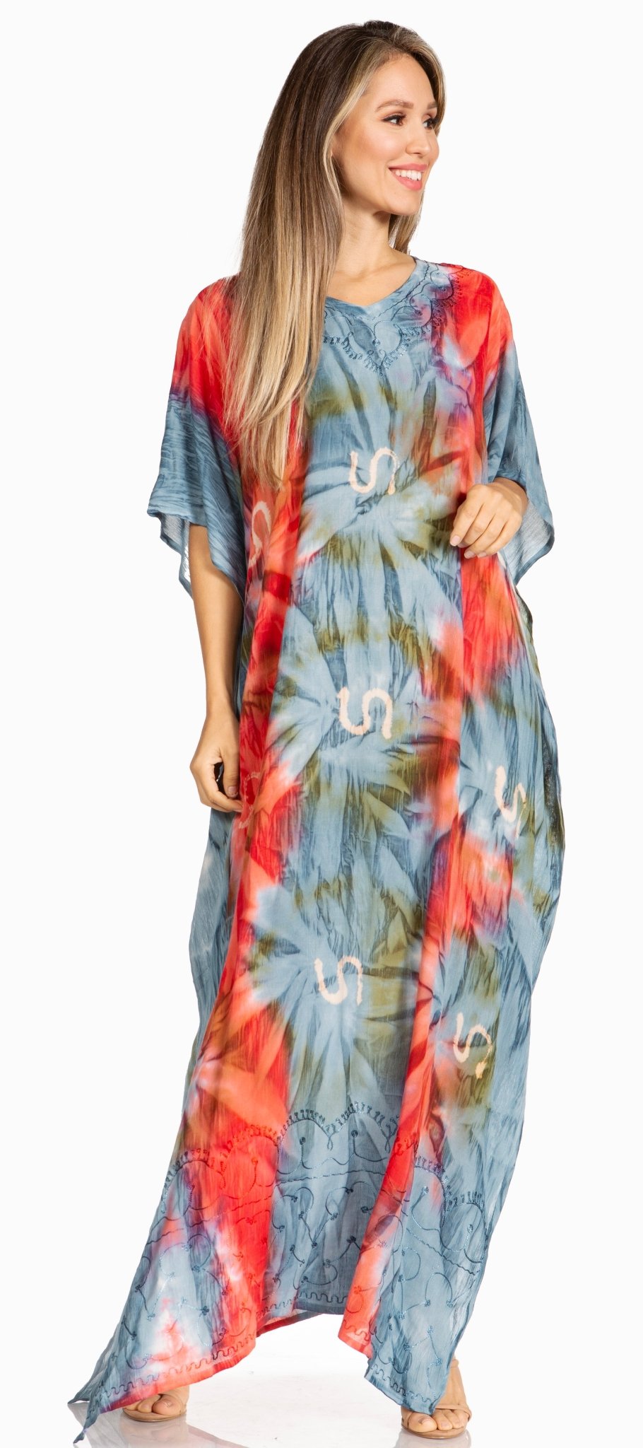 Sakkas Pilar Petite Women's Beach Maxi Caftan Dress in Short Sleeve Casual Style dresses La Vie Bien Sakkas Pilar Petite Women's Beach Maxi Caftan Dress in Short Sleeve Casual Style