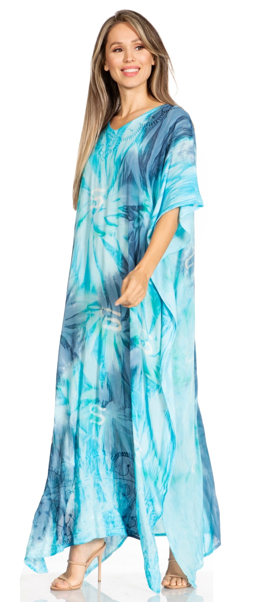 Sakkas Pilar Petite Women's Beach Maxi Caftan Dress in Short Sleeve Casual Style dresses La Vie Bien Sakkas Pilar Petite Women's Beach Maxi Caftan Dress in Short Sleeve Casual Style