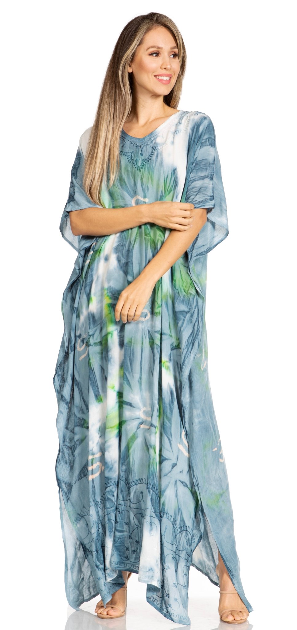 Sakkas Pilar Petite Women's Beach Maxi Caftan Dress in Short Sleeve Casual Style dresses La Vie Bien Sakkas Pilar Petite Women's Beach Maxi Caftan Dress in Short Sleeve Casual Style