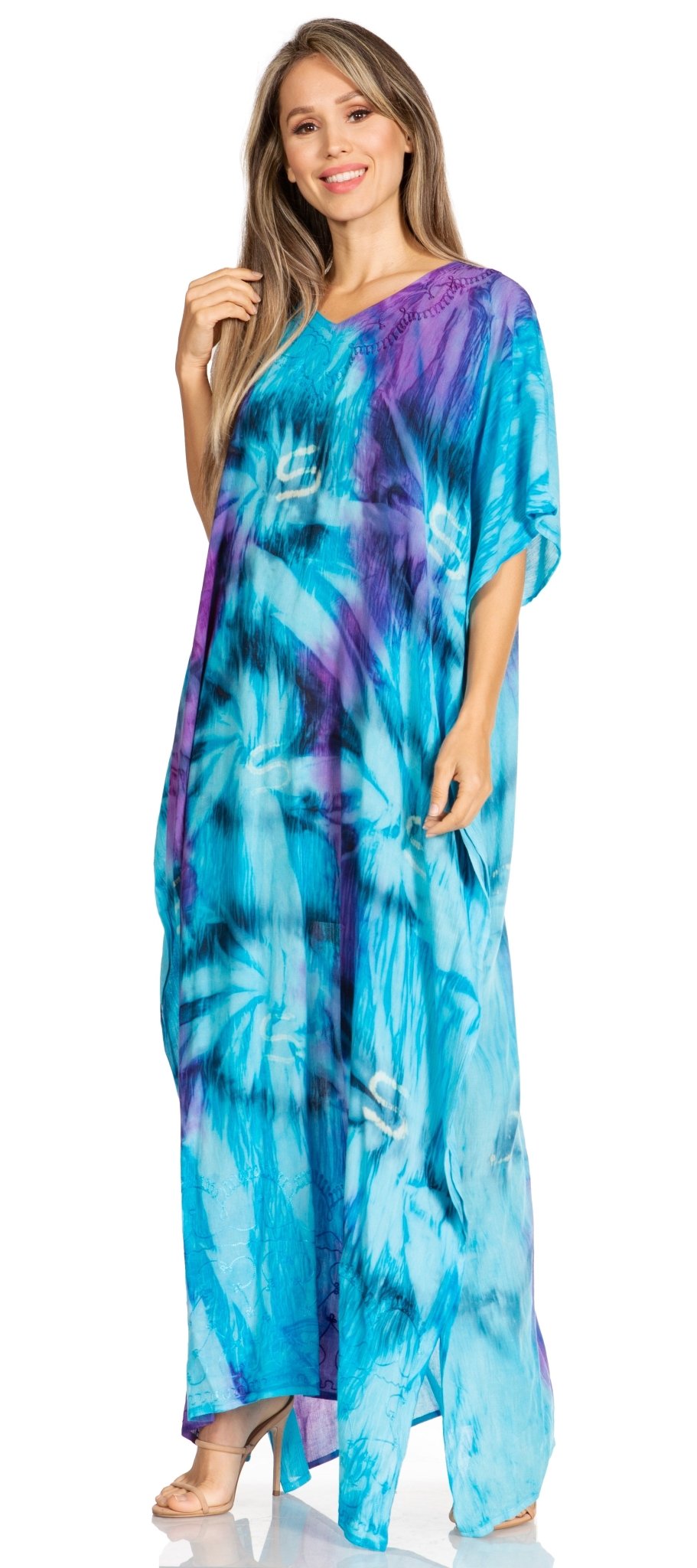 Sakkas Pilar Petite Women's Beach Maxi Caftan Dress in Short Sleeve Casual Style dresses La Vie Bien Sakkas Pilar Petite Women's Beach Maxi Caftan Dress in Short Sleeve Casual Style