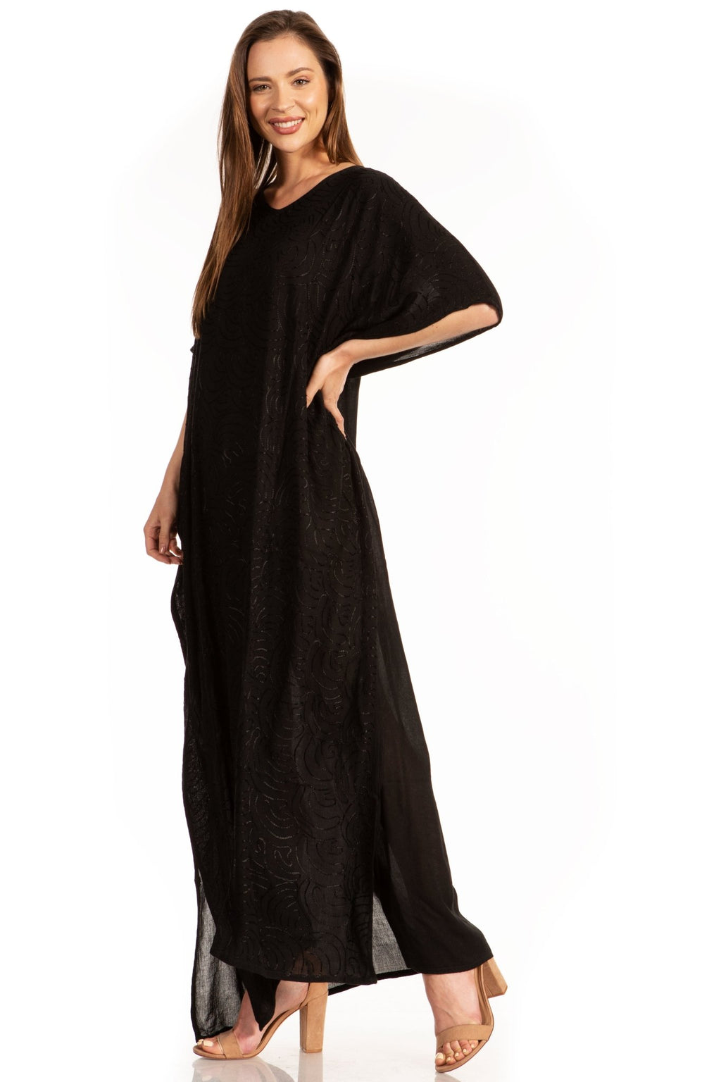 Sakkas Pilar Petite Women's Beach Maxi Caftan Dress in Short Sleeve Casual Style dresses La Vie Bien Sakkas Pilar Petite Women's Beach Maxi Caftan Dress in Short Sleeve Casual Style