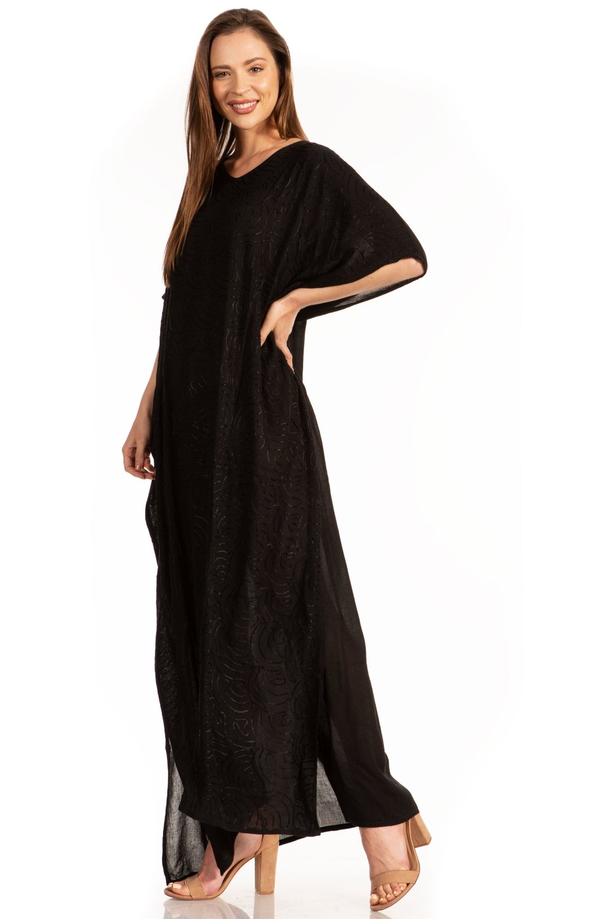 Sakkas Pilar Petite Women's Beach Maxi Caftan Dress in Short Sleeve Casual Style dresses La Vie Bien Sakkas Pilar Petite Women's Beach Maxi Caftan Dress in Short Sleeve Casual Style